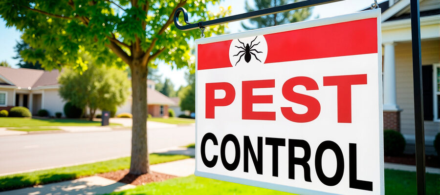 Pest control service sign in residential area